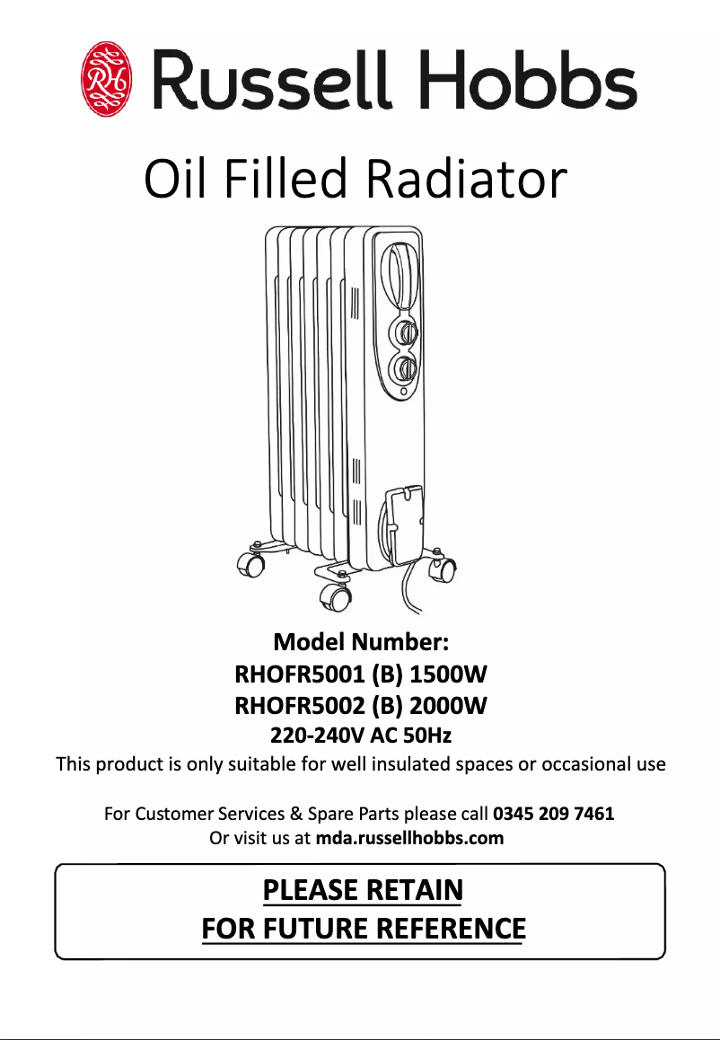 Page 1 de la notice Manuel utilisateur Russell Hobbs RHOFR5002