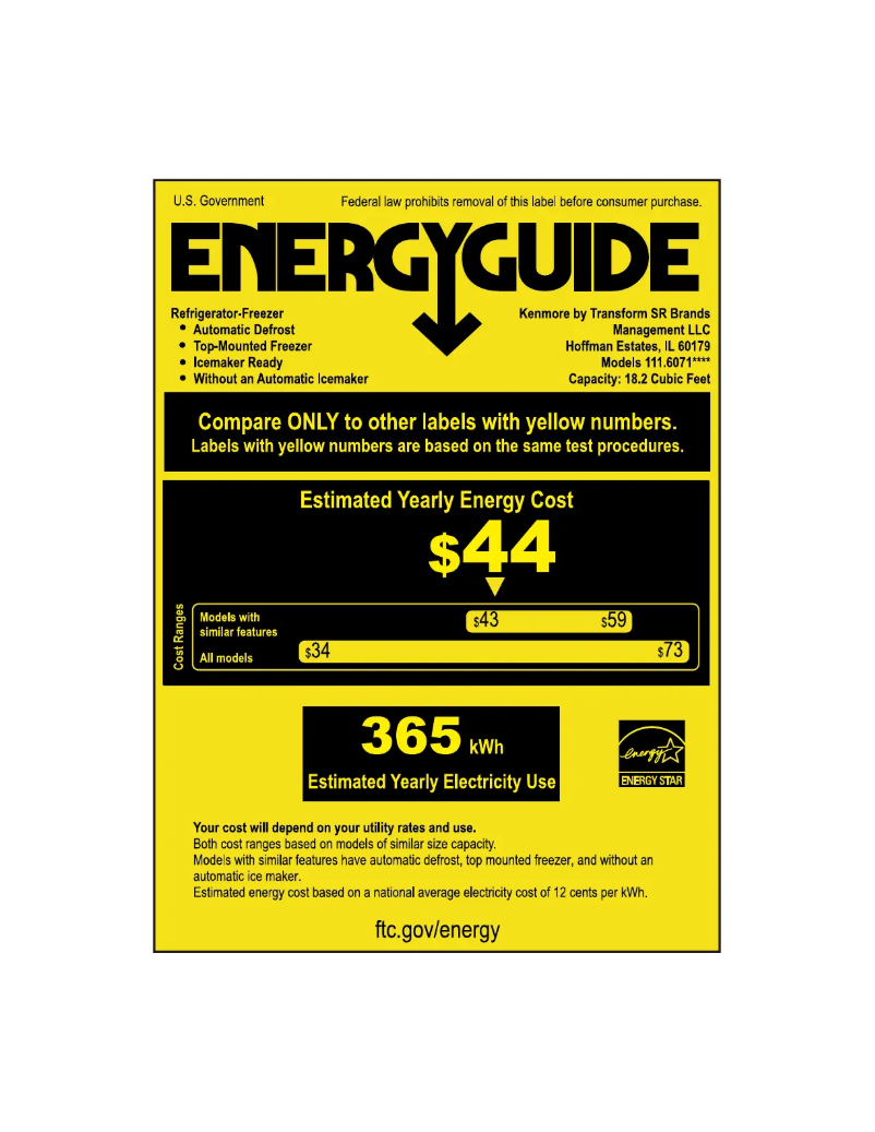 Page 1 de la notice Label énergétique Kenmore 60712