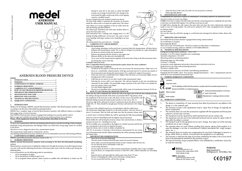 Page 1 de la notice Manuel utilisateur Medel Aneroid compact