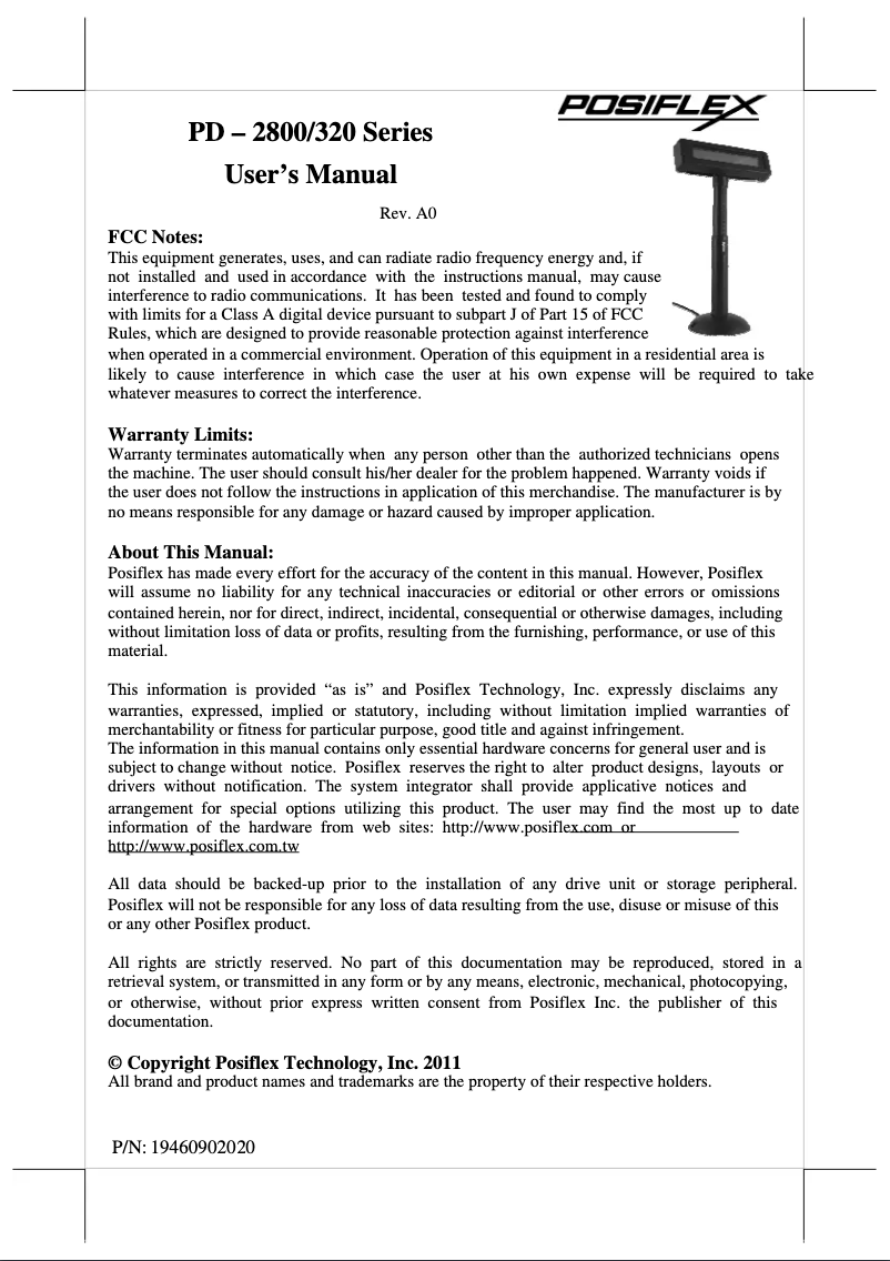 Image de la première page du manuel de l'appareil PD-2800UN