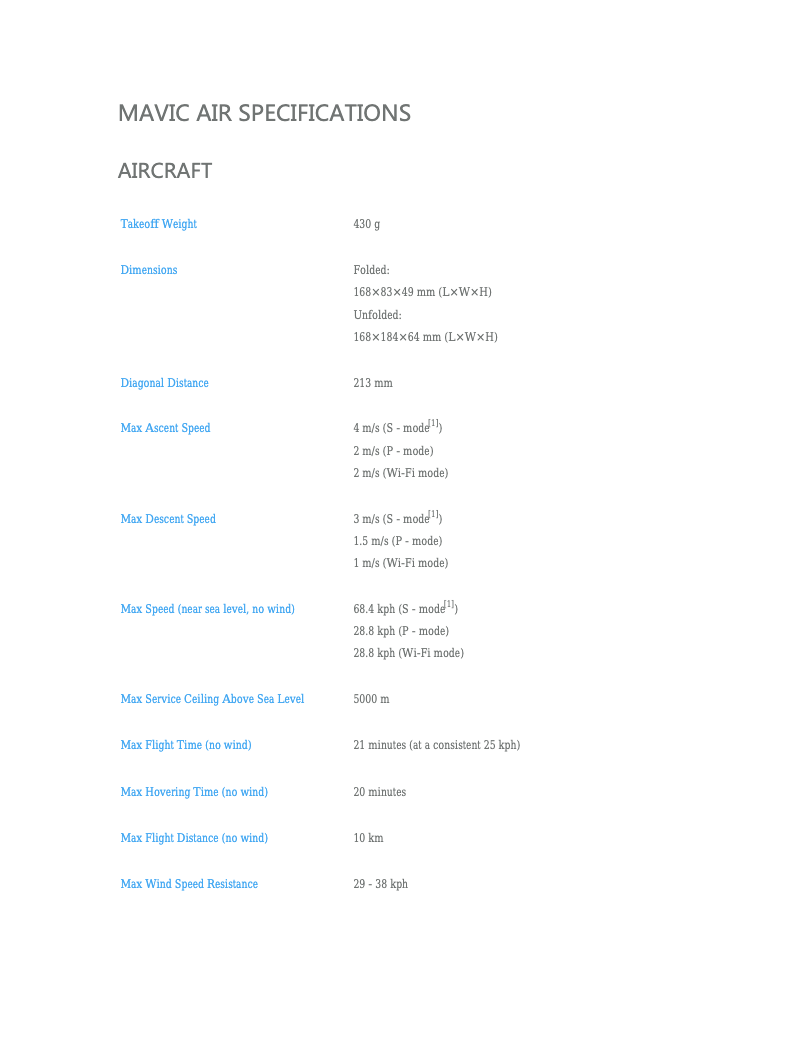 Page n°1 - Fiche technique DJI Mavic Air
