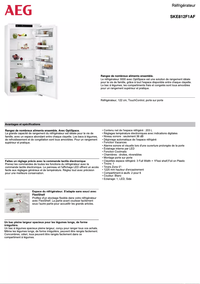 Page 1 de la notice Fiche technique AEG SKE812F1AF