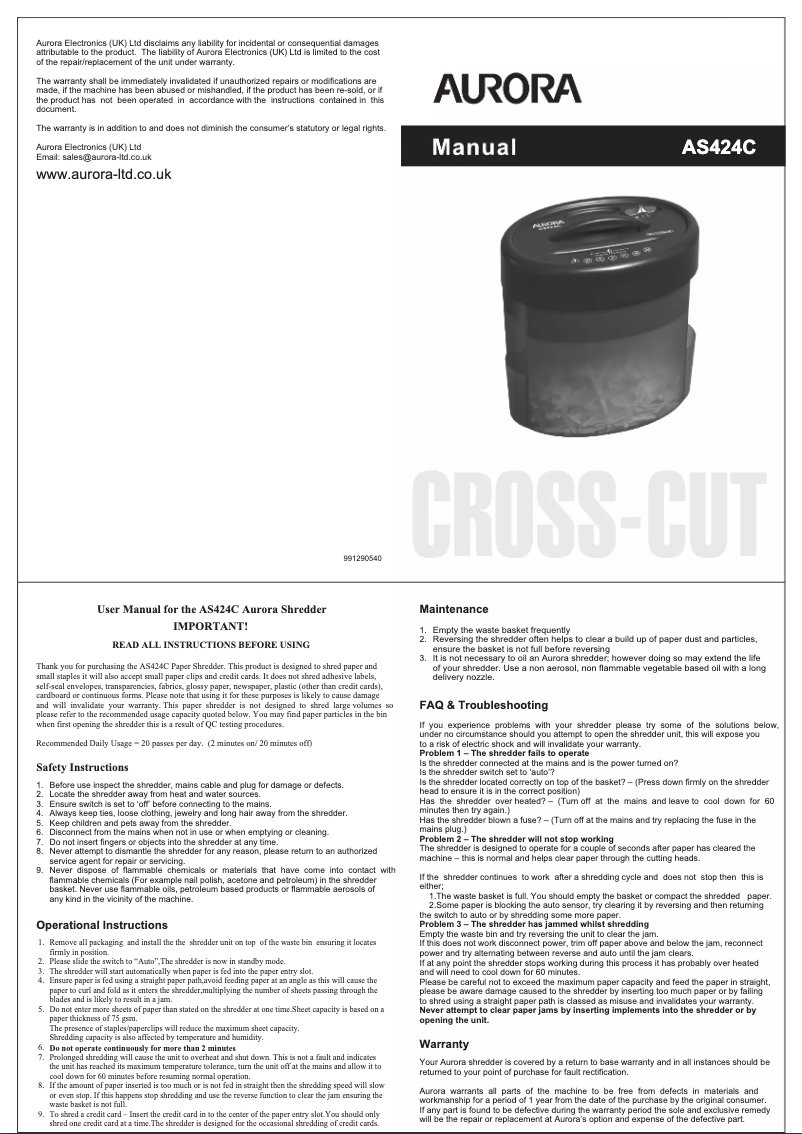 Página 1 del manual Manual de usuario Aurora AS424C