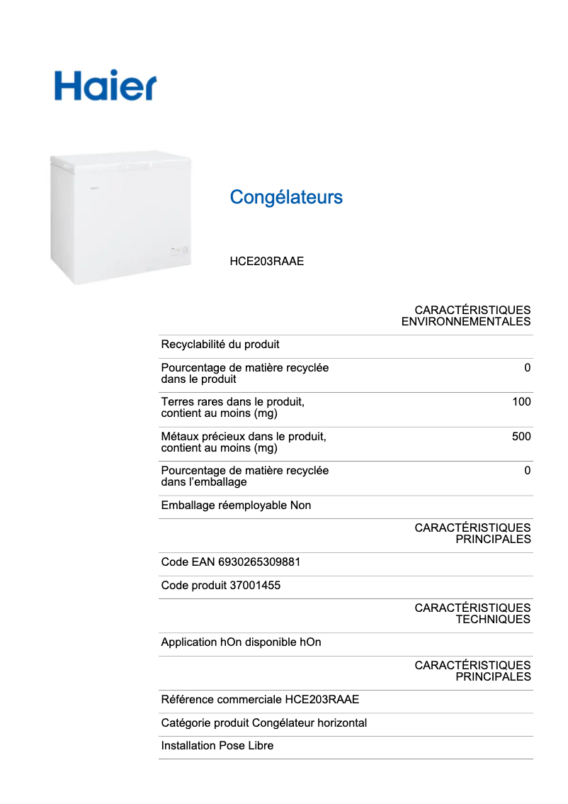 Image de la première page du manuel de l'appareil HCE203RAAE