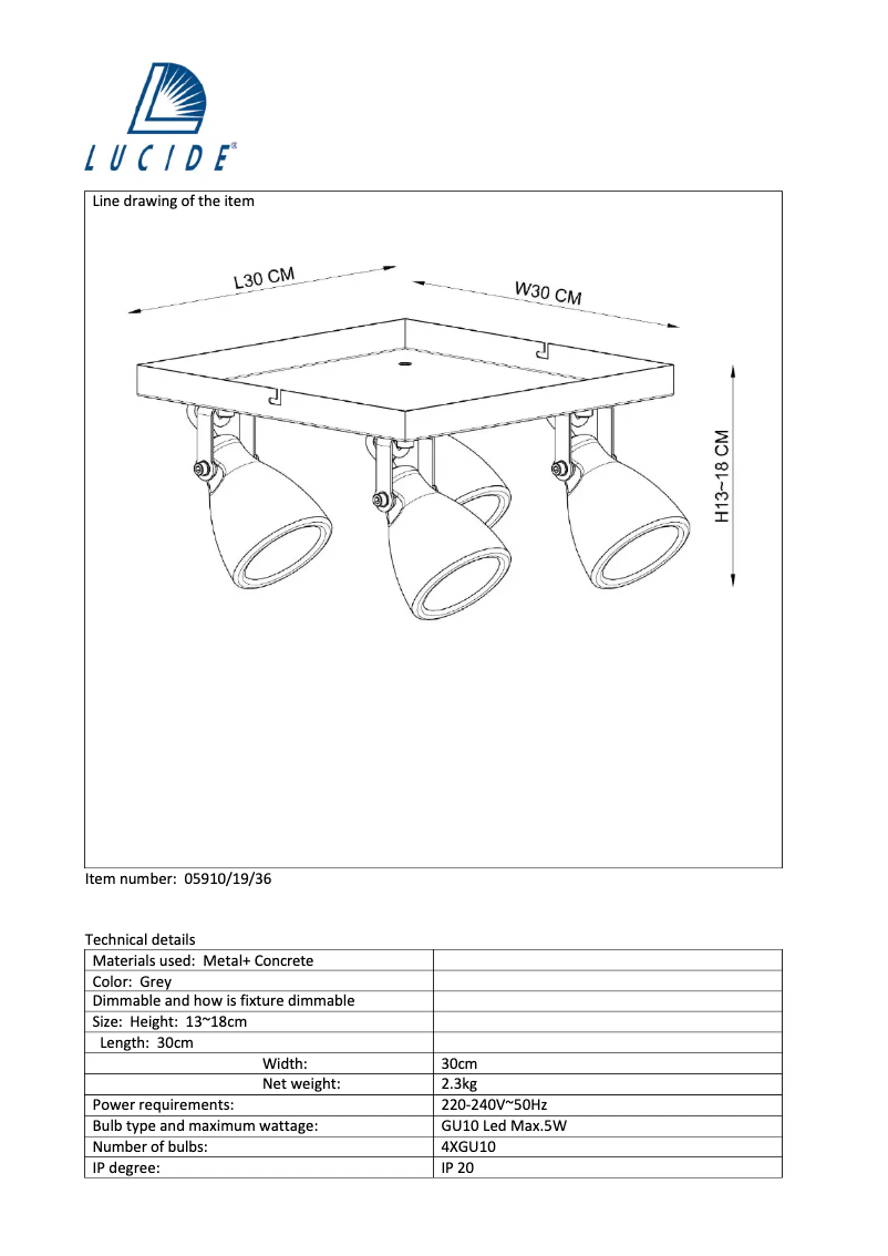 Page n°1 - Manuel utilisateur Lucide Concri 05910/19/36