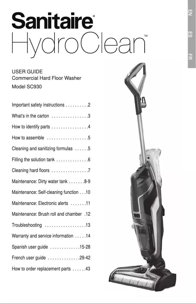 Page n°1 - Manuel utilisateur Sanitaire HydroClean SC930A