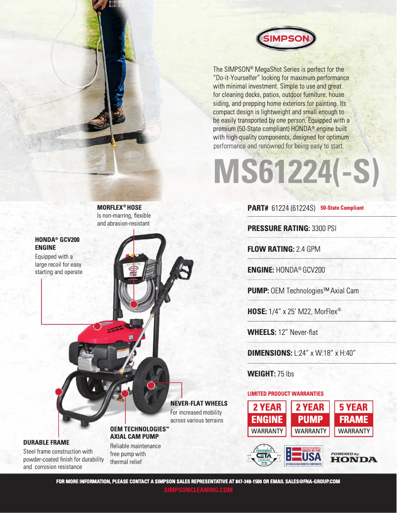 Page 1 de la notice Fiche technique Simpson Megashot MS61224-S