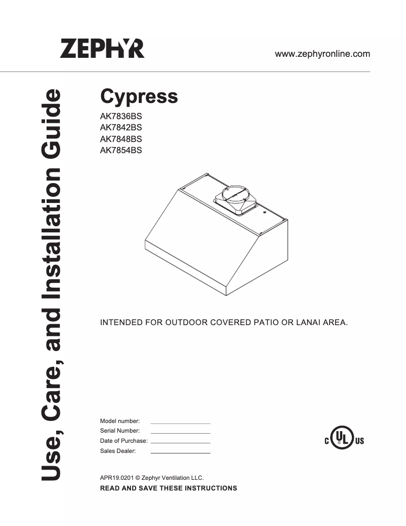 Page 1 de la notice Manuel utilisateur Zephyr Cypress AK7836BS