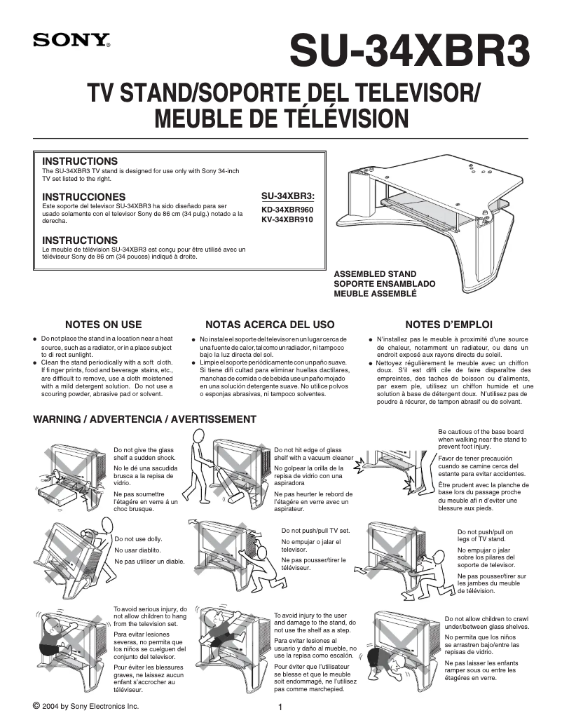 Page 1 de la notice Manuel utilisateur Sony KD-34XBR960