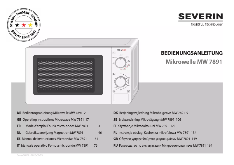 Page n°1 - Fiche technique Severin MW 7890