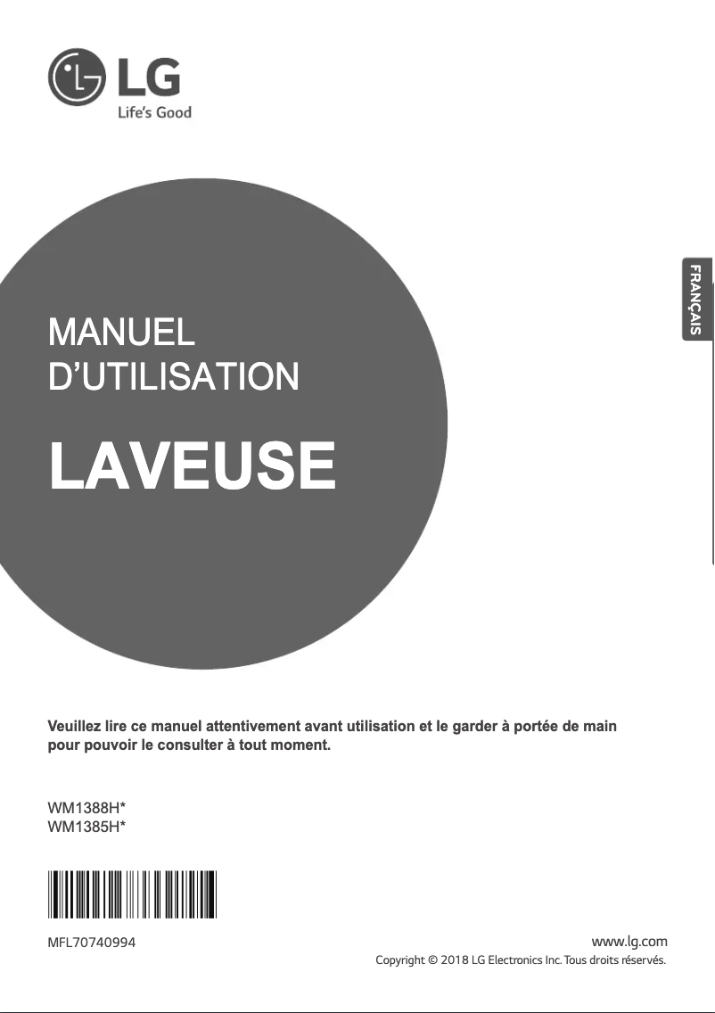 Page 1 de la notice Manuel utilisateur LG WM1388HW