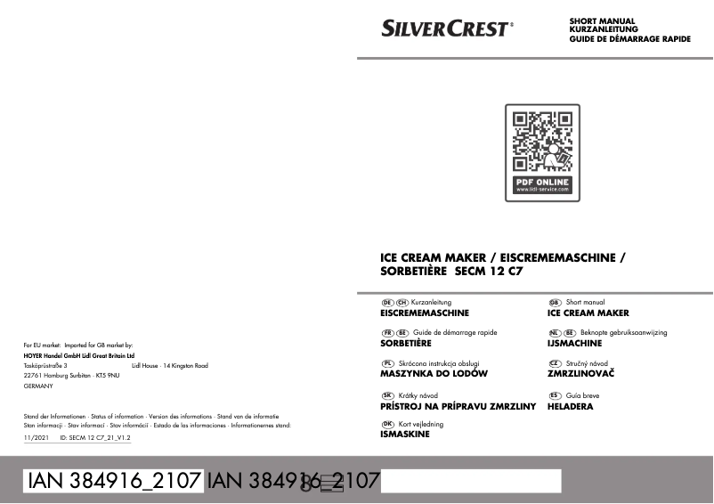 Page 1 de la notice Manuel utilisateur SilverCrest SECM 12 C7