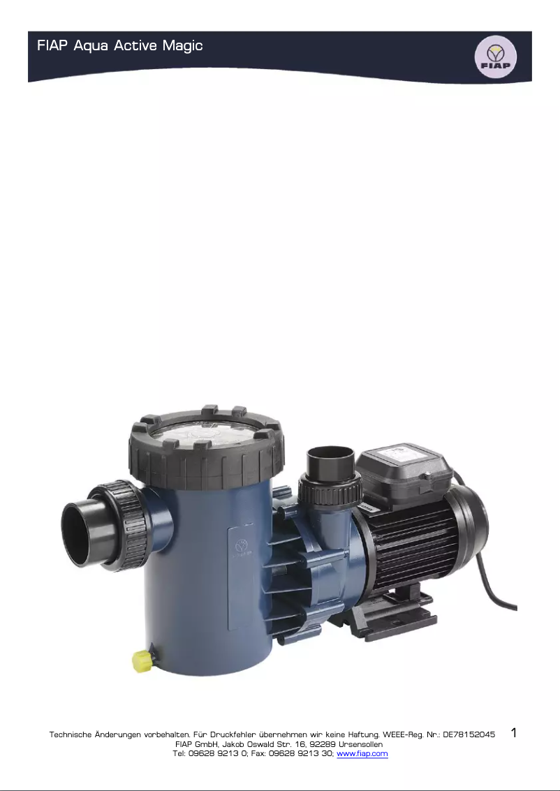 Page 1 de la notice Manuel utilisateur Fiap Aqua Active Magic 18.000
