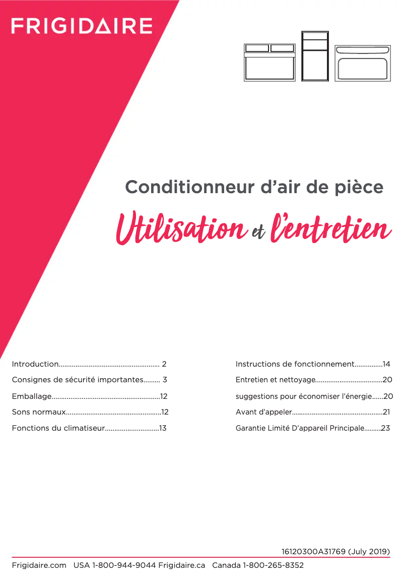 Page n°1 - Manuel utilisateur Frigidaire FHWC103TC1