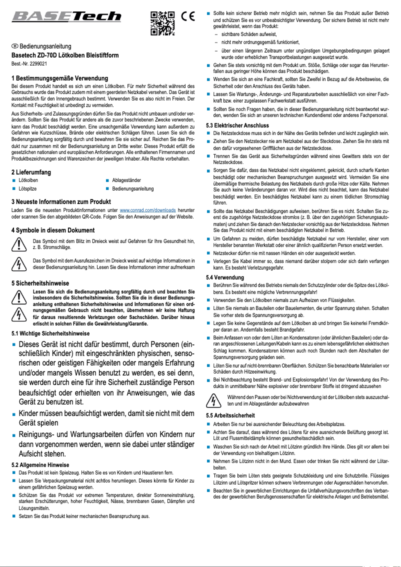 Page n°1 - Manuel utilisateur BaseTech ZD-70D