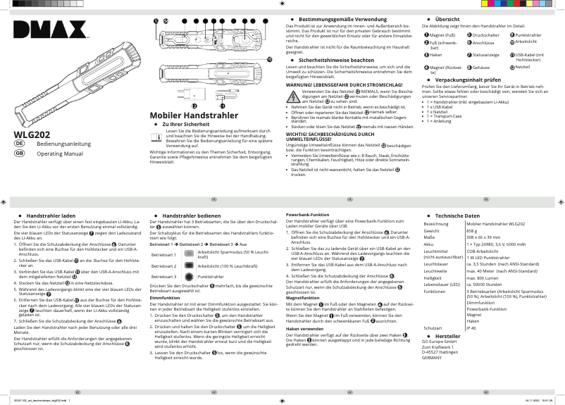 Page 1 de la notice Manuel utilisateur DMAX WLG202