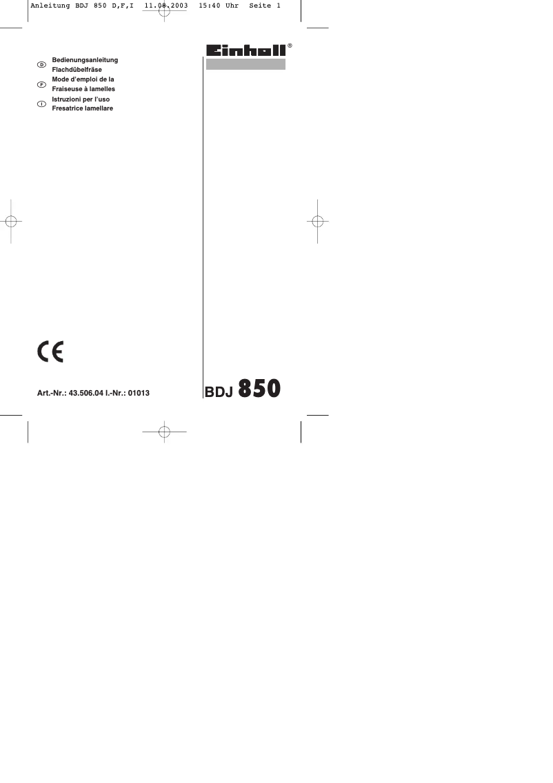Page n°1 - Manuel utilisateur Prowork BDJ 850