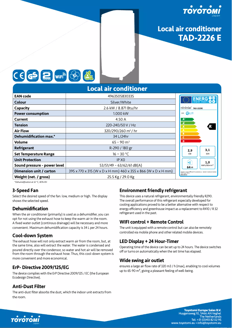 Page n°1 - Fiche technique Toyotomi TAD-2226E