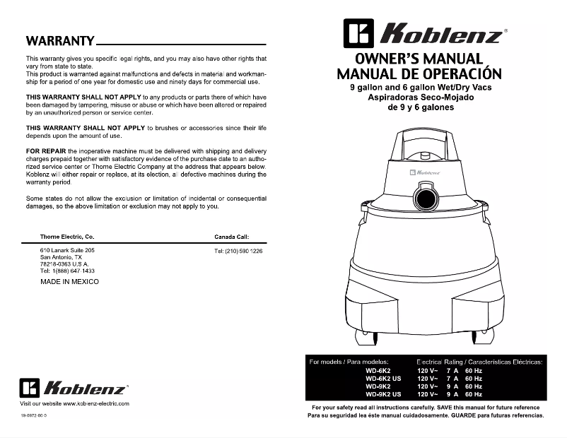 Página 1 del manual Manual de usuario Koblenz WD-9K2