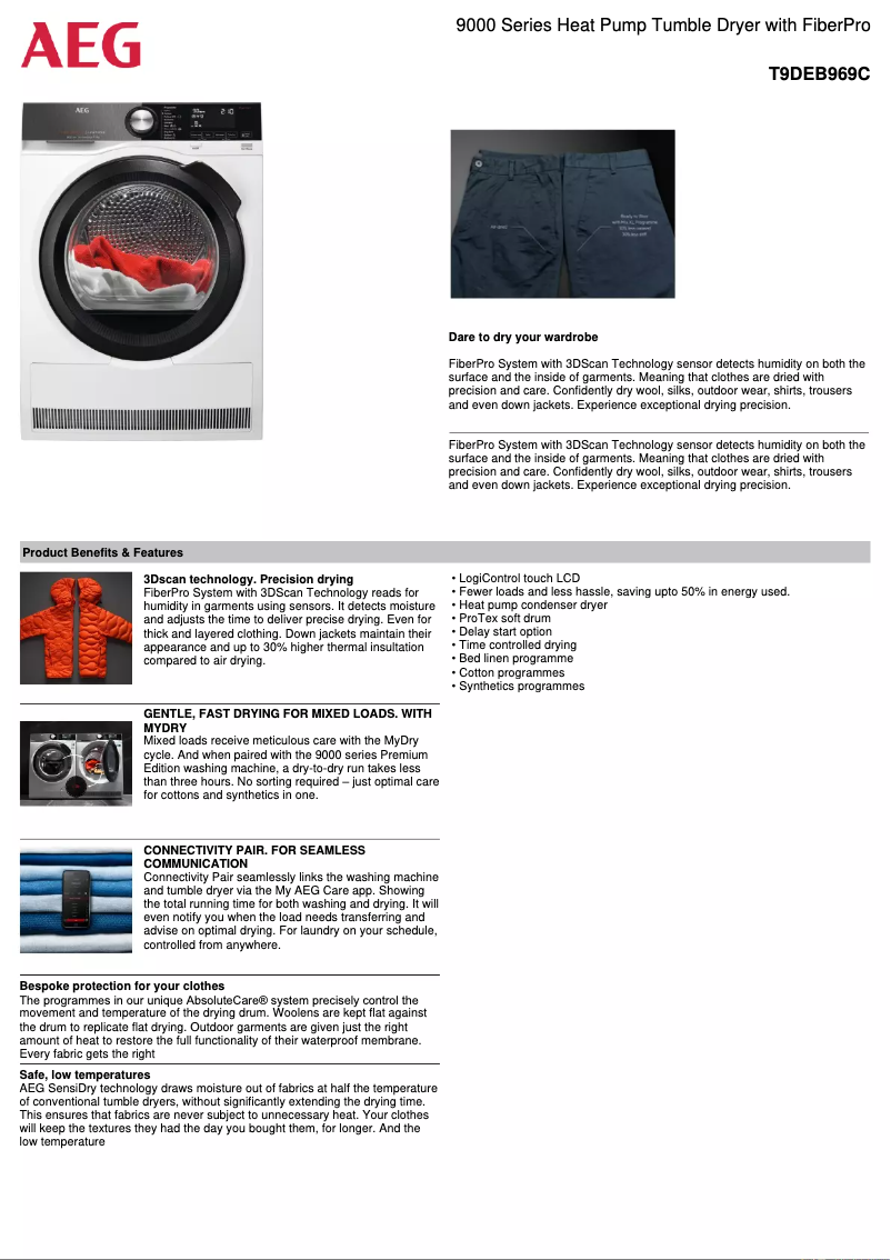 Page n°1 - Fiche technique AEG T9DEB969C