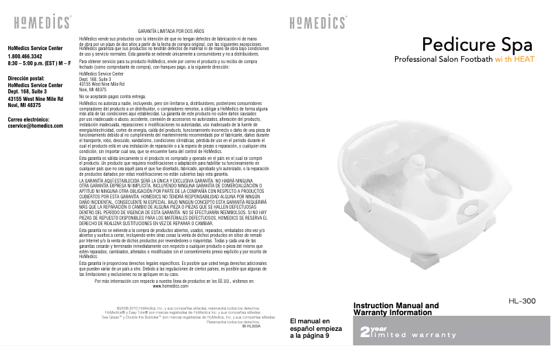 Page n°1 - Manuel utilisateur Homedics HL-300