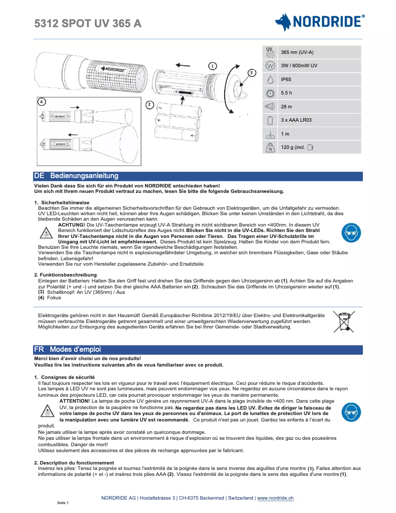 Image de la première page du manuel de l'appareil 5313 Spot UV 365 A Set