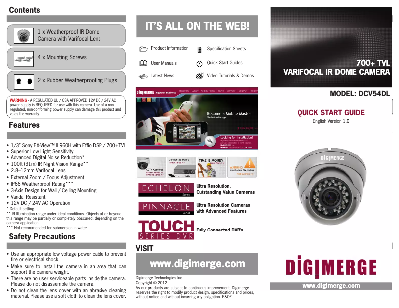 Image de la première page du manuel de l'appareil Echelon DCV54DL