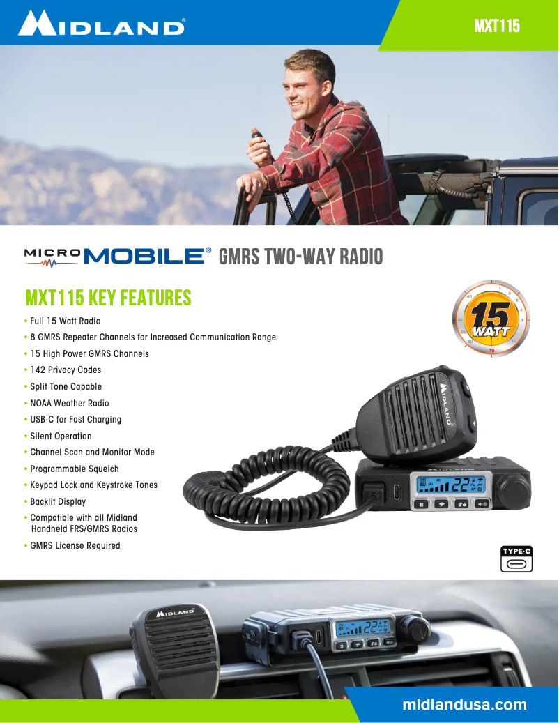 Page 1 de la notice Fiche technique Midland MicroMobile MXT115