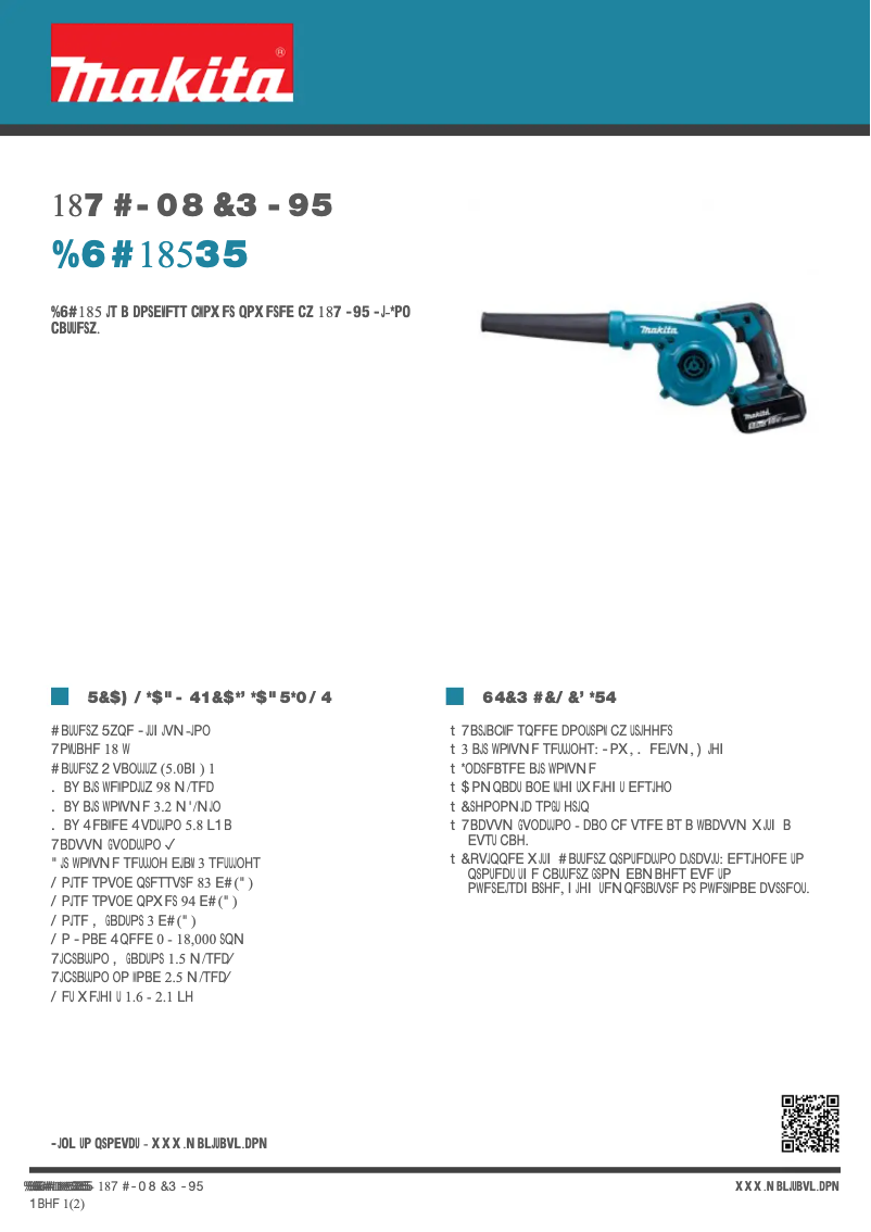 Page 1 de la notice Fiche technique Makita DUB185RT