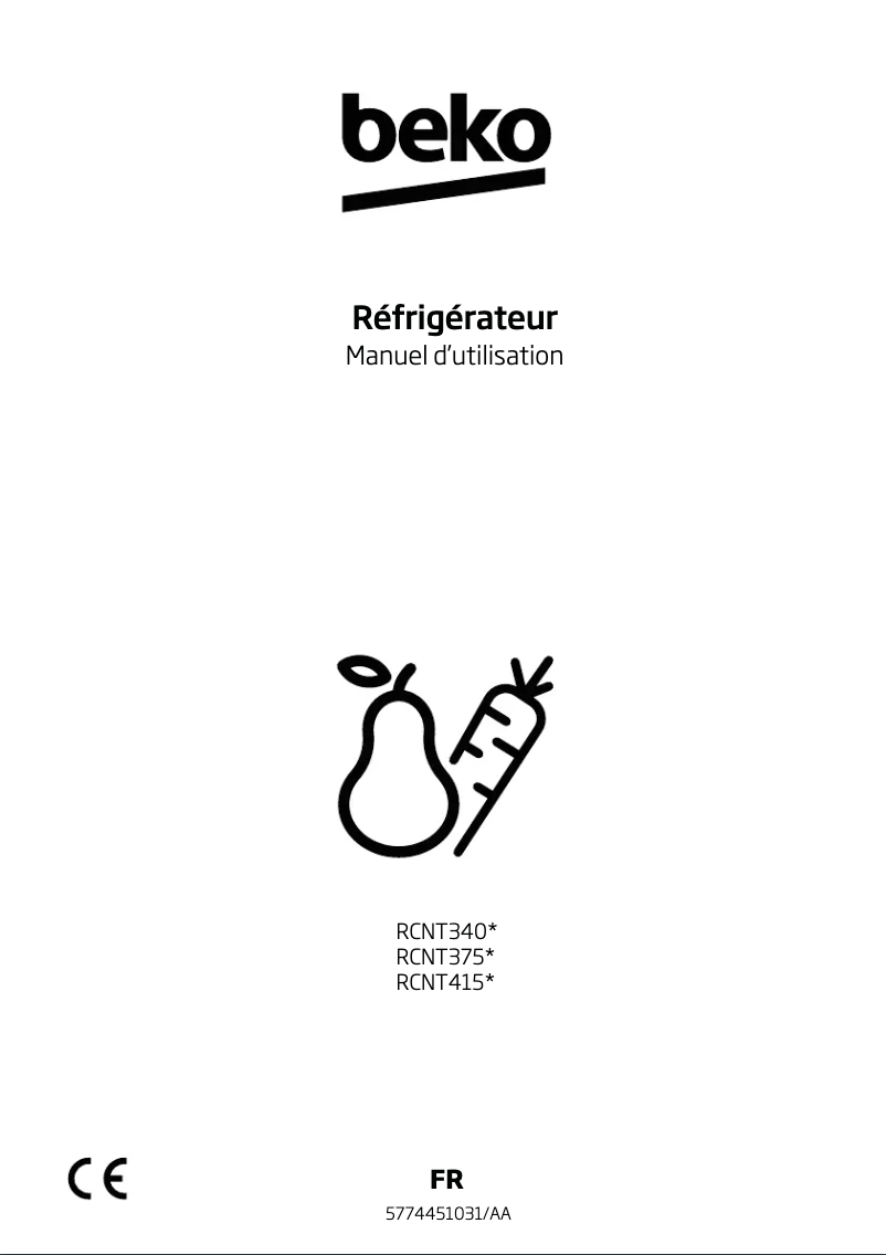 Page 1 de la notice Manuel utilisateur Beko RCNT375E40ZXBN