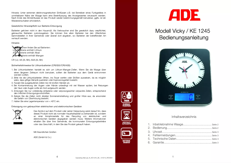 Image de la première page du manuel de l'appareil Vicky KE 1245