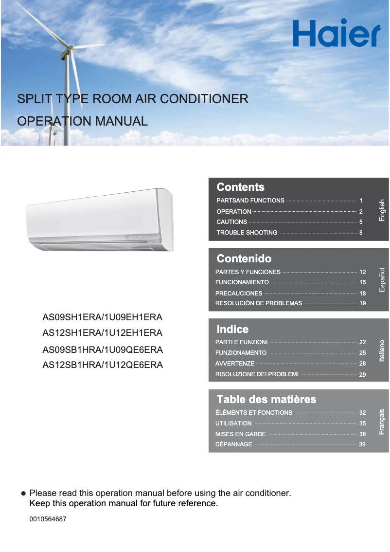 Page n°1 - Manuel utilisateur Haier 1U12QE6ERA