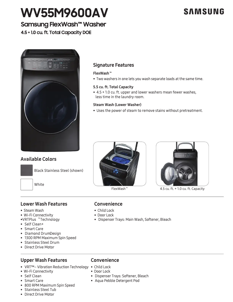 Page 1 de la notice Fiche technique Samsung WV55M9600A