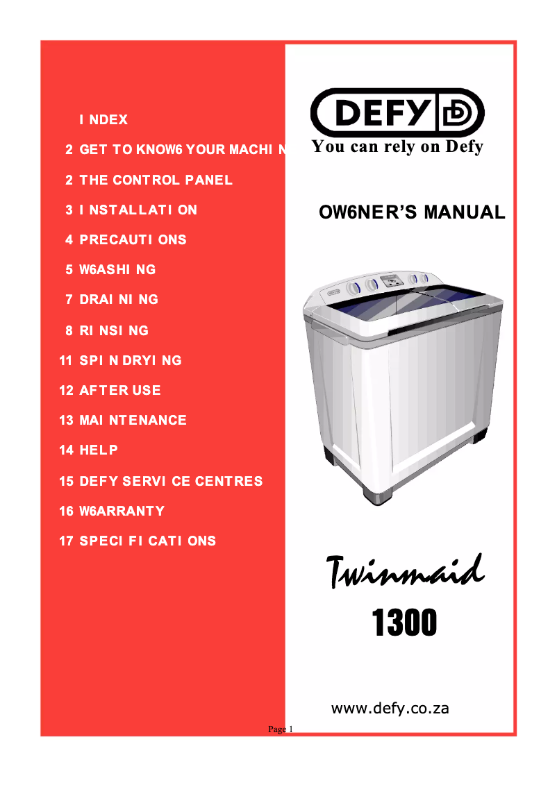 Page n°1 - Manuel utilisateur Defy Twinmaid 1300
