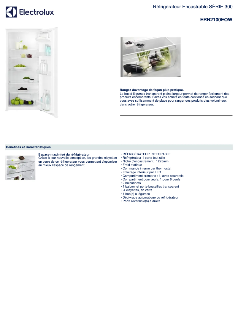 Page n°1 - Fiche technique Electrolux ERN2100EOW
