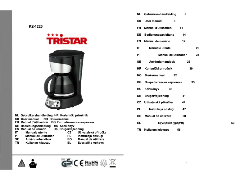 Page 1 de la notice Manuel utilisateur TriStar KZ-1225