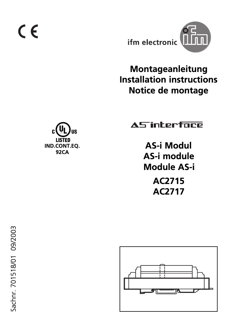 Page 1 de la notice Manuel utilisateur IFM AC2715