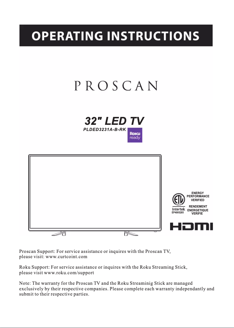 Page n°1 - Manuel utilisateur Proscan PLDED3231A-B-RK