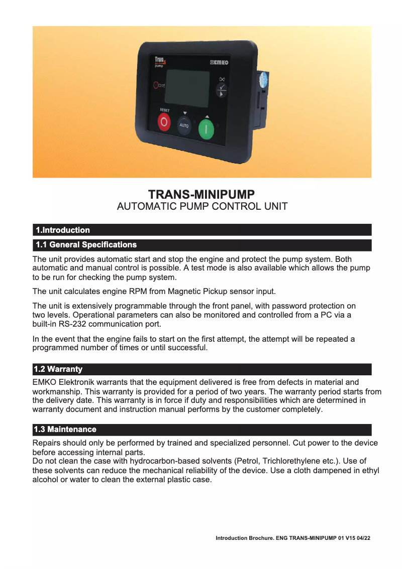 Page 1 de la notice Manuel utilisateur Emko Trans-MiniPump