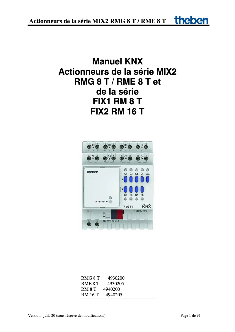 Image de la première page du manuel de l'appareil RM 8 T KNX