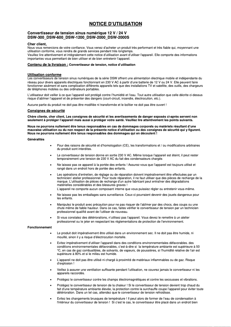Page n°1 - Manuel utilisateur IVT DSW-2000