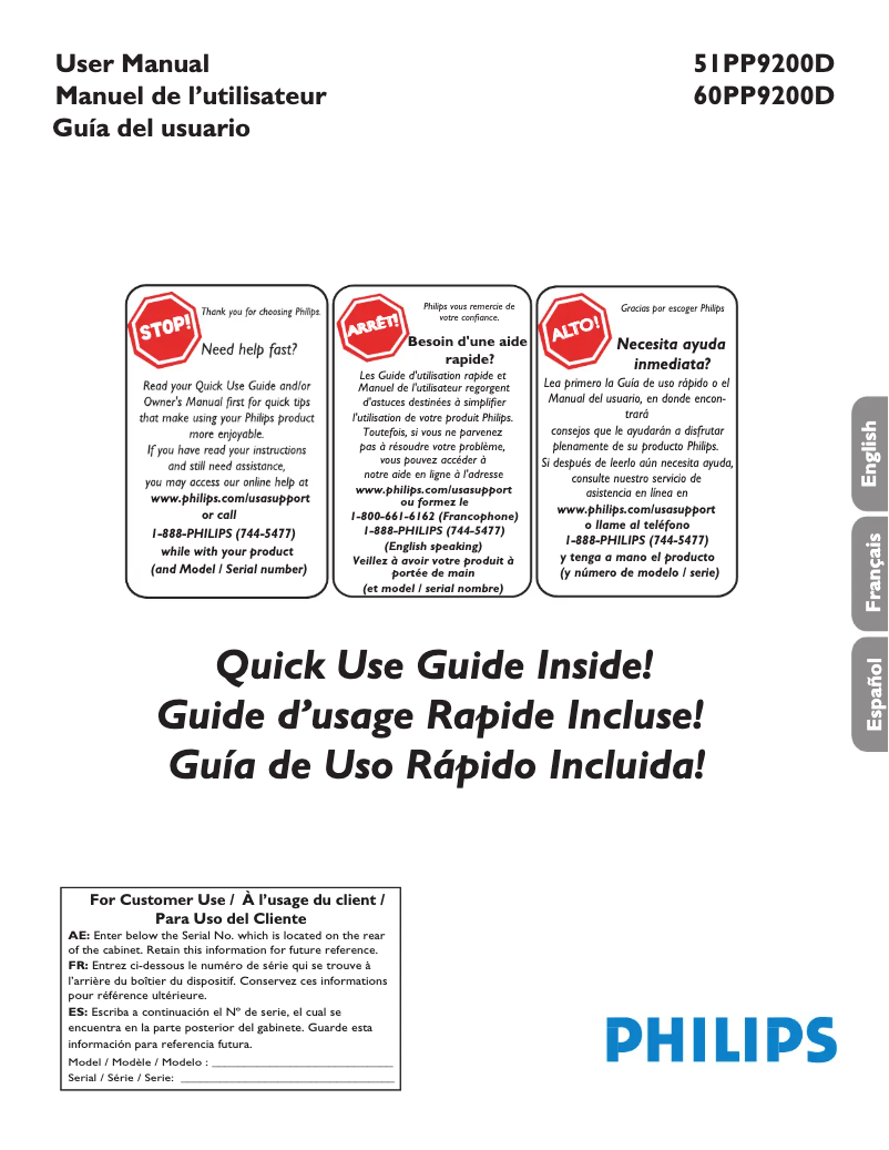 Page 1 of the manual User Manual Philips 51PP9200D