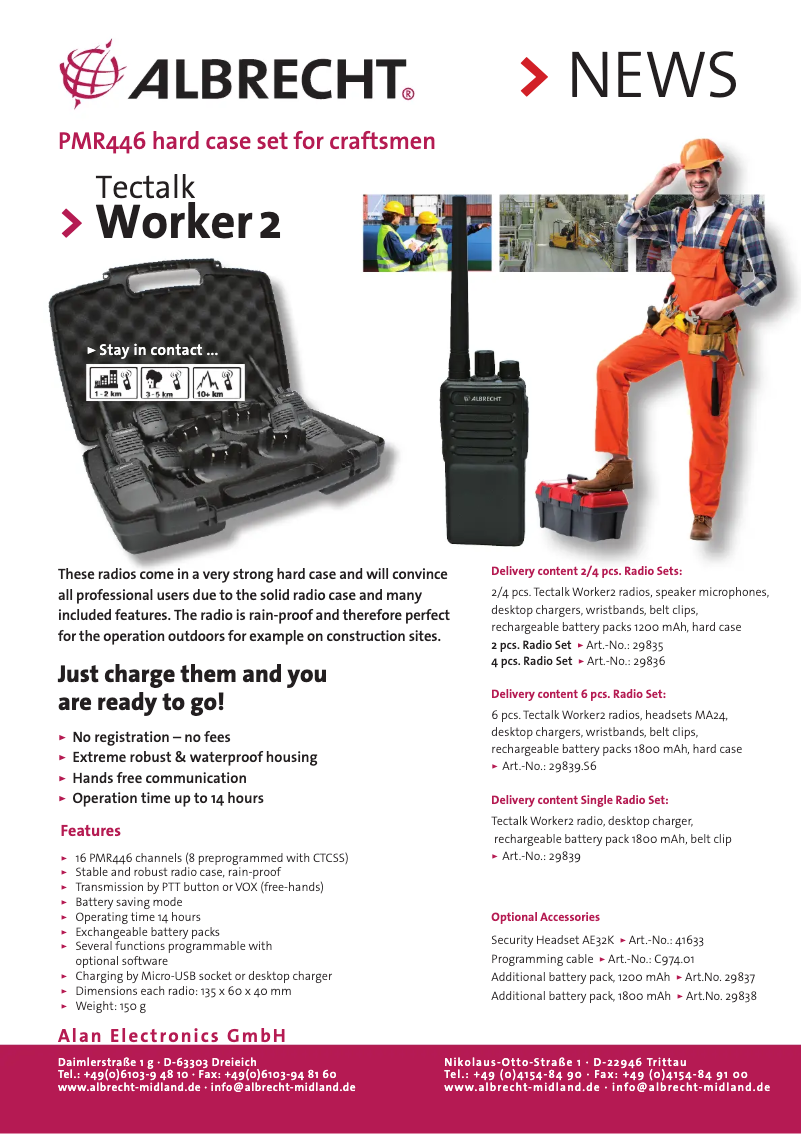 Page 1 de la notice Fiche technique Albrecht Tectalk Worker 2