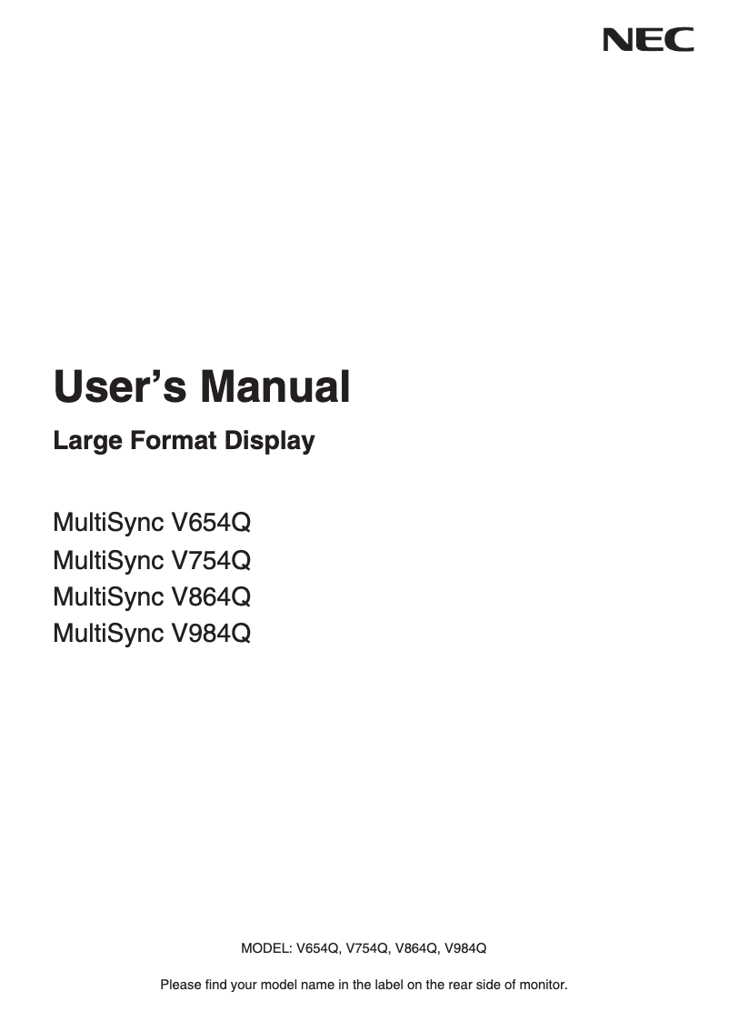 Página 1 del manual Manual de usuario NEC MultiSync V754Q