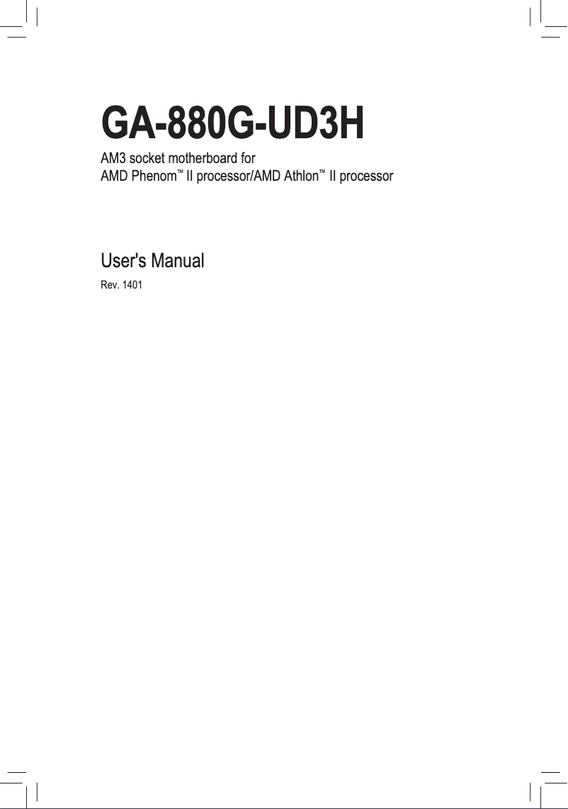 Page 1 de la notice Manuel utilisateur Gigabyte GA-880G-UD3H