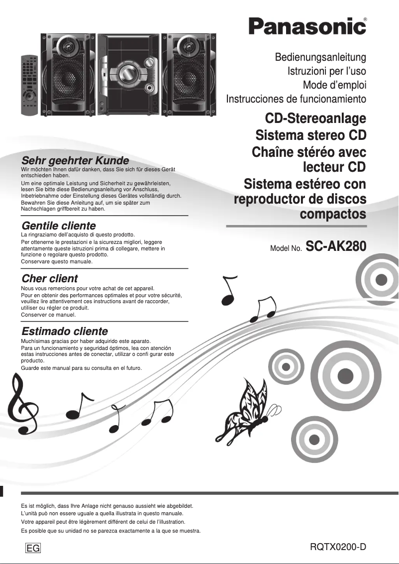 Page 1 de la notice Manuel utilisateur Panasonic SC-AK280