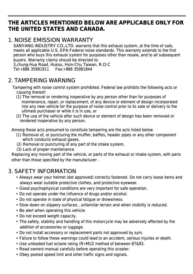 Page 1 de la notice Manuel utilisateur SYM GTS 300i EVO