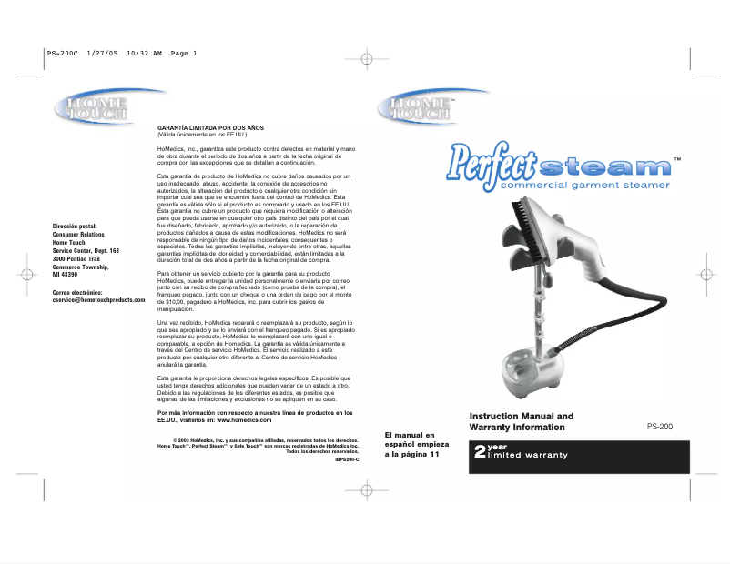 Imagen de la primera página del manual del dispositivo PS-200