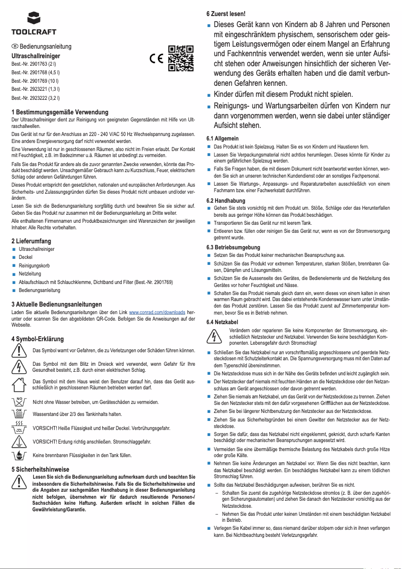 Page 1 de la notice Manuel utilisateur Toolcraft USC-200