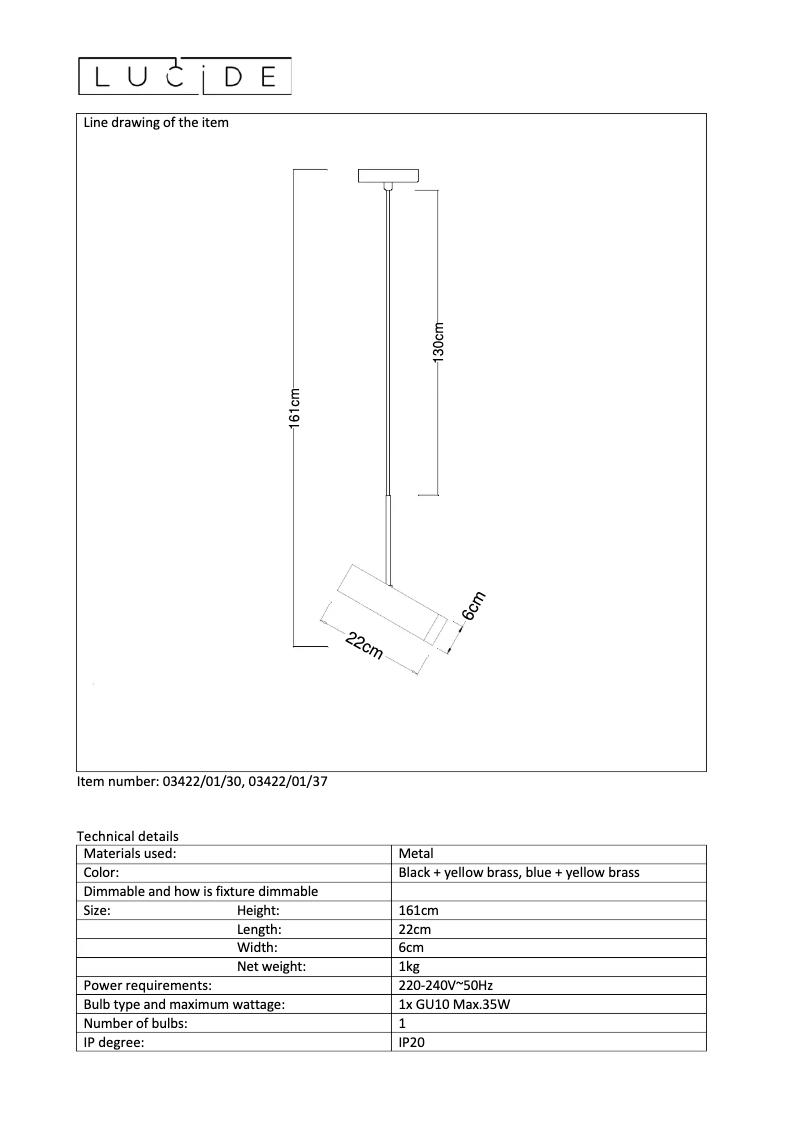 Page 1 de la notice Manuel utilisateur Lucide Selin 03422/01/30